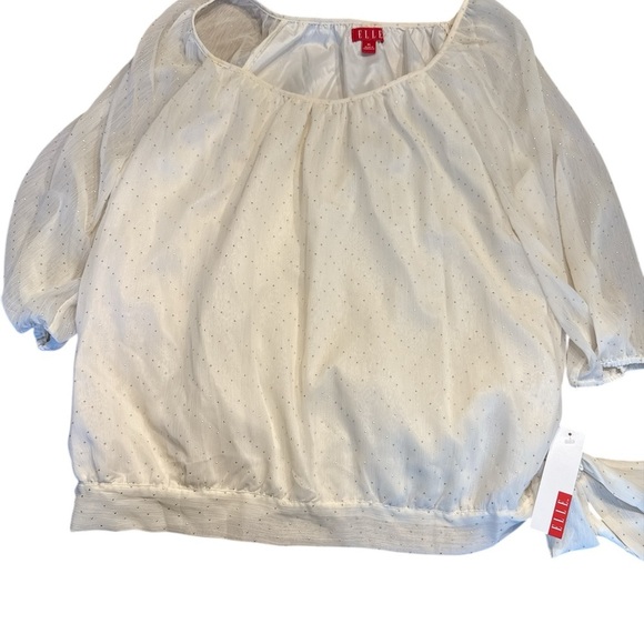Elle XL 3/4 Sleeve Off White with Gold Rhinestones Women's Top - Picture 2 of 7